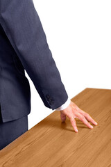 Close-up of business man hand in suit isolated on white background