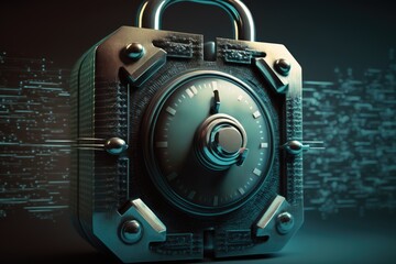 Cyber security concept with padlock and code