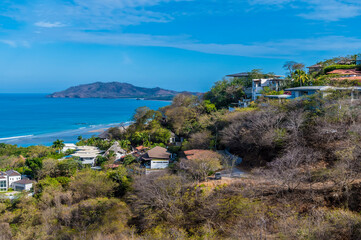 A view over the resort of Tamarindo towards the Tamarindo river in Costa Rica in the dry season