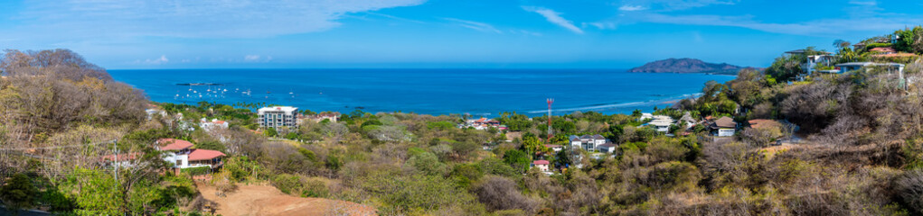 A panorama view across the resort of Tamarindo in Costa Rica in the dry season