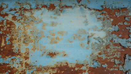 Frame made of abstract rusty peeled off, exfoliated painted weathered old aged rust metal iron steel wall texture background