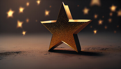 Golden star award on a black table with golden bokeh background Ai generated image