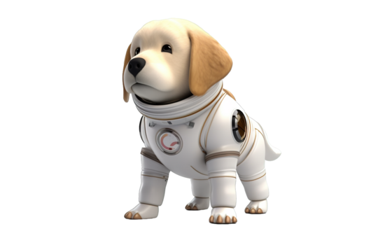 Astronaut-style cute dog, kitten, ape, fox isolated object