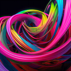 Swirling ribbons around swirling, bright pink, pink, neon, green, Electric blue, Yellow Generative AI, Generative, AI