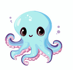 Happy little cute squid octopus vector art
