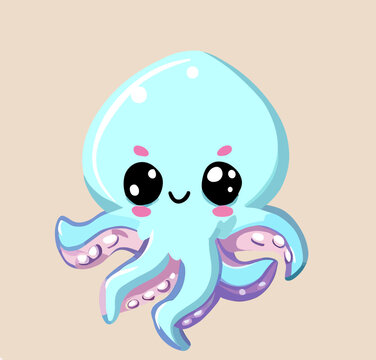 Happy little cute squid octopus vector art