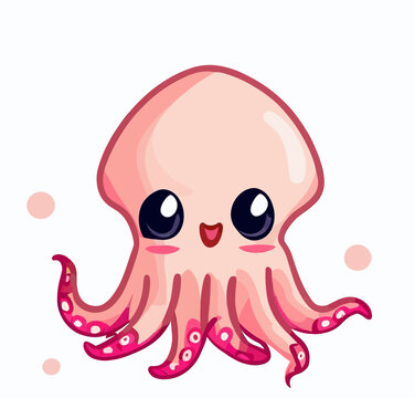 Happy little cute squid octopus vector art
