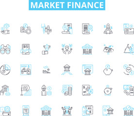 market finance linear icons set. Investments, Securities, Stocks, Bonds, Hedging, Asset allocation, Derivatives line vector and concept signs. Risk management,Diversification,Portfolio outline