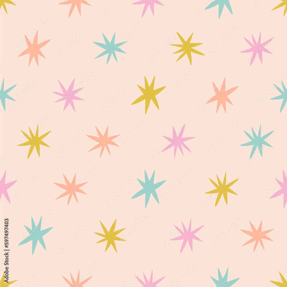 Wall mural seamless pattern with stars. vector texture with different stars. abstract celestial background