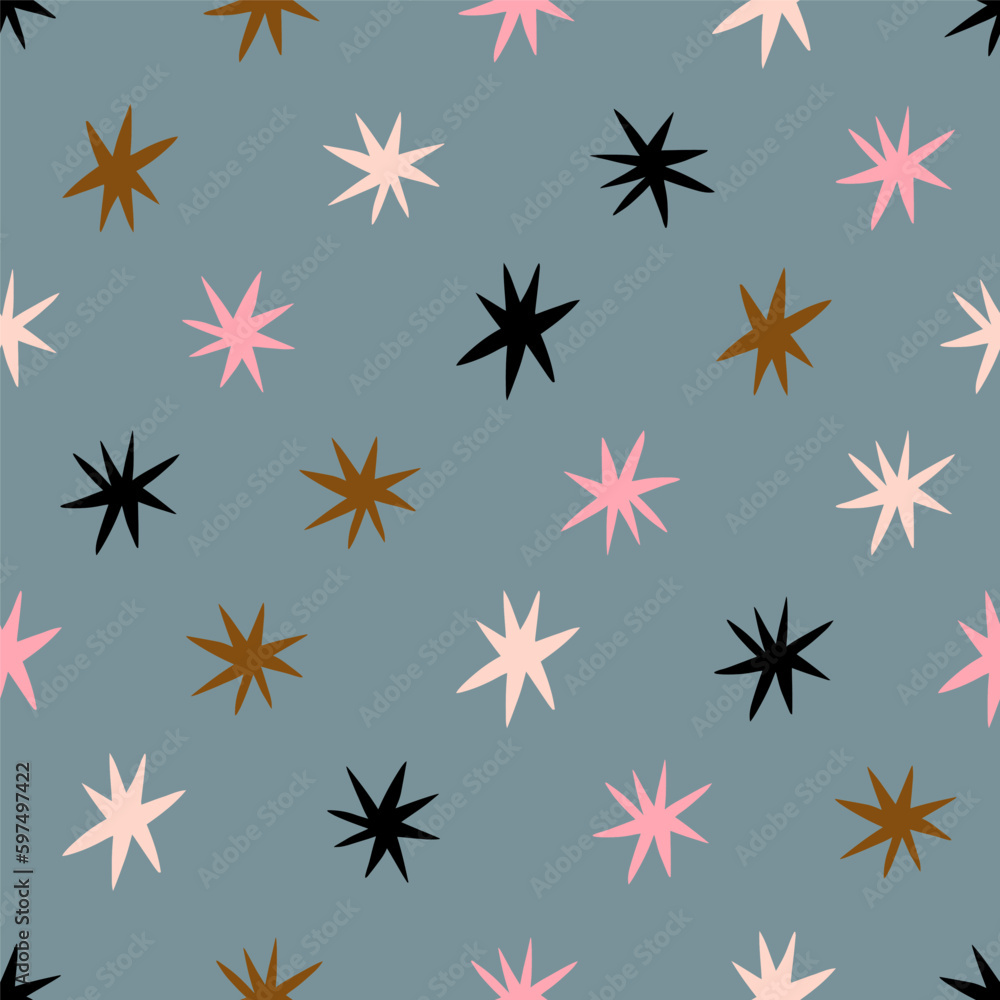 Wall mural seamless pattern with stars. vector texture with different stars. abstract celestial background