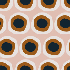 Bold creative seamless pattern in Mid Century Style. Vintage abstract texture with big circles. Dotted retro background