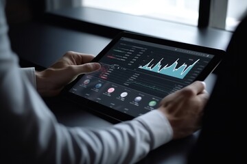 Analyzing Sales with Digital Precision: A Businessman Utilizes a Tablet to Enhance Decision-Making