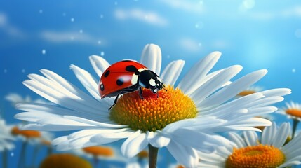 Obraz na płótnie Canvas Daisy Visitor: Ladybug Adds a Touch of Summer. Ai generative