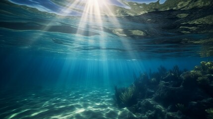 Fototapeta na wymiar Liquid Luminescence: Underwater Beauty Revealed in Light. Ai generative