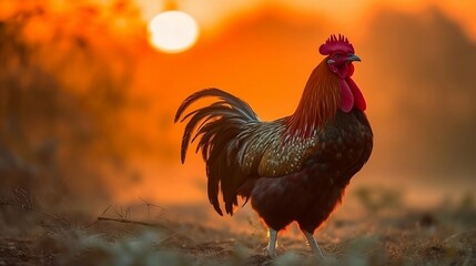 rooster on the farm in the morning. Ai generative - obrazy, fototapety, plakaty
