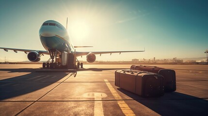 Fototapeta na wymiar Gate to Getaway: Airplane and Baggage at the Airport. Ai generative