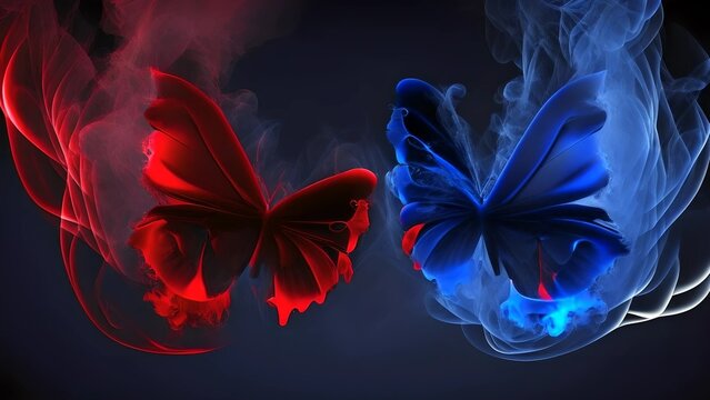 Smoke Red Blue Fire Butterflies Abstract Desktop Wallpaper; Desktop Background 