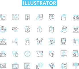 Illustrator linear icons set. Art, Design, Emotion, Color, Sketching, Brush, Line line vector and concept signs. Creativity,Rendering,Concept outline illustrations