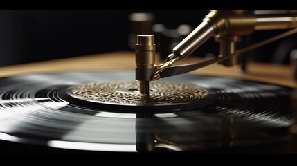 Fototapeta na wymiar The precise grooves in a vinyl record. AI generated