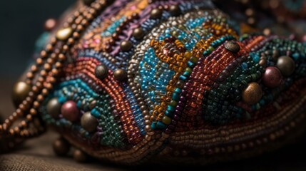Obraz premium Texture on beaded handbag, close-up. AI generated
