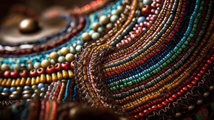 Texture on beaded handbag, close-up. AI generated