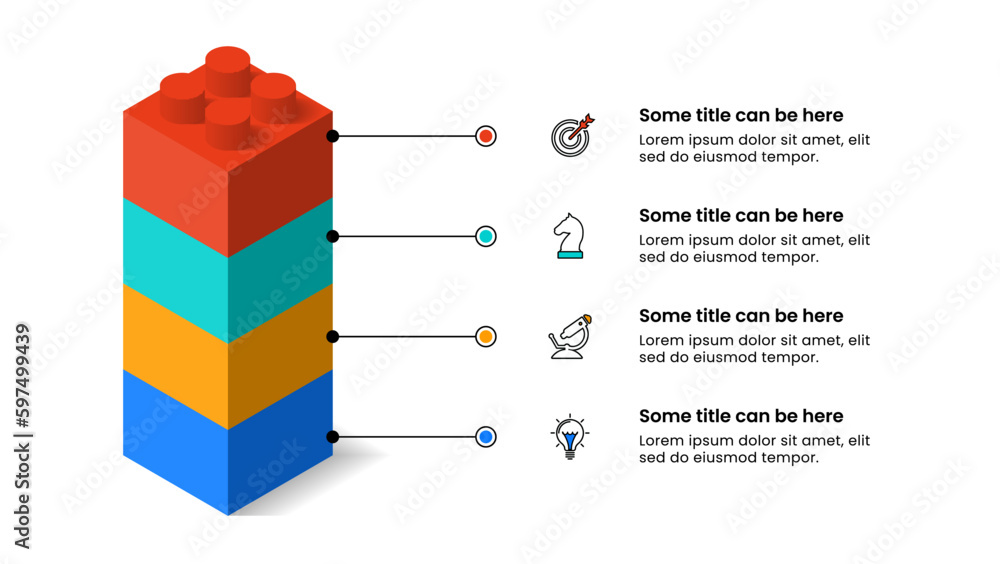 Poster infographic template. 4 cubes with icons and text