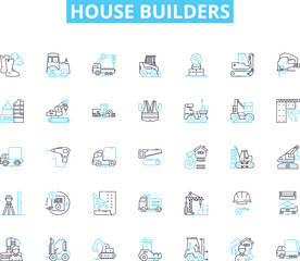 House builders linear icons set. Construction, Architecture, Renovation, Planning, Design, Materials, Blueprint line vector and concept signs. Engineer,Development,Structure outline illustrations