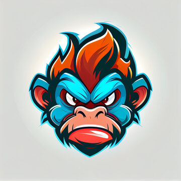Colorful angry monkey head mascot logo isolated on white background