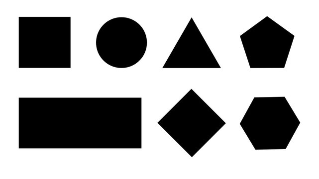 Set of geometric figures isolated on white background. Geometry. Mathematics. Education. Square, circle, triangle, pentagon, rectangle, rhombus, hexagon illustration