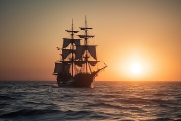 Obraz premium old galleon on the sea - Ai