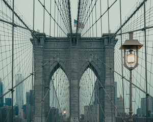 New York city Brooklyn Bridge at dusk