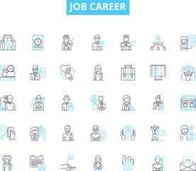Job career linear icons set. Advancement, Ambition, Aspiration, Balance, Benefits, Challenge, Collaboration line vector and concept signs. Commitment,Compensation,Development outline illustrations