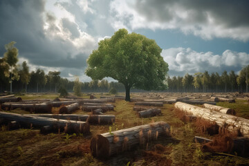 Forest destruction due to deforestation. Generative AI