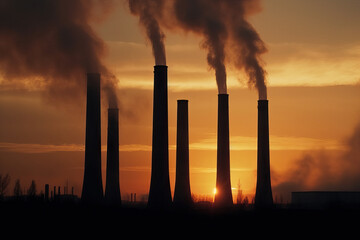 Industrial chimneys emitting smoke. Generative AI