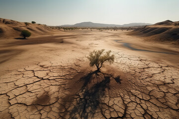 Landscape of a dry lake. Generative AI