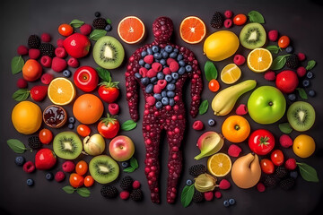 Fruit Metabolism: How Eating a Variety of Fruits Can Benefit Your Body's Nutritional Needs. AI Generated.