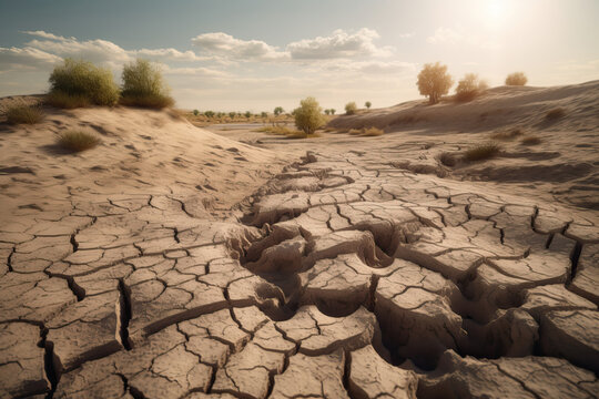 Landscape of a dry lake. Generative AI