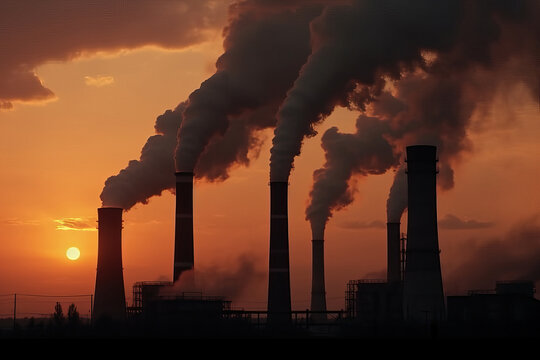Industrial chimneys emitting smoke. Generative AI