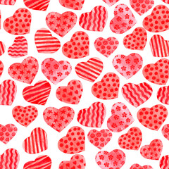 Pattern with red hearts. Bright illustration. Happy San Valentine. Illustration for holidays.