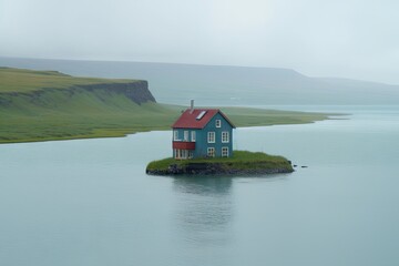 Fototapeta na wymiar A house in the middle of lake. Generative AI