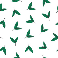 Hand drawn cute spring botany seamless pattern with sprout. Flat vector little plant print design in colorful doodle style. Repeated background with nature, green foliage, wrapping or wallpaper.