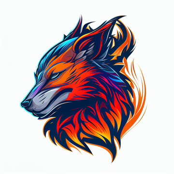 Colorful angry wolf head mascot logo isolated on white background