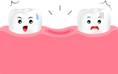 Dental cartoon of missing tooth. Cute cartoon dental care concept. Illustration.