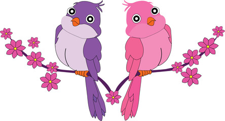 Fototapeta na wymiar Two Colorful birds sitting on the tree branch