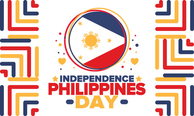 Philippines Independence Day. Celebrated annually on June 12 in Philippines. Happy national holiday of freedom. Philippines flag. South-East Asian country. Patriotic design. Vector poster