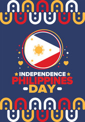 Philippines Independence Day. Celebrated annually on June 12 in Philippines. Happy national holiday of freedom. Philippines flag. South-East Asian country. Patriotic design. Vector poster