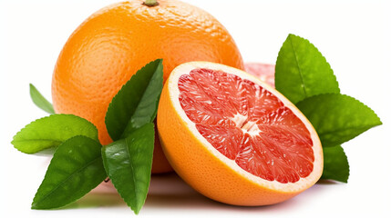Orange grapefruit slices with leaf isolated on white background Ai generated image