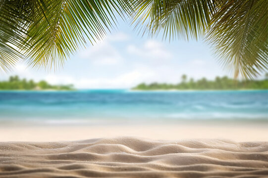 Sandy Beach with Island in the Background. created with Generative AI