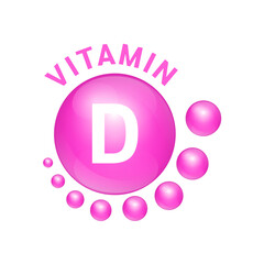 Symbol Icon Vitamin D pink substance . Vector Illustration 3D. realistic design, small circle around. Isolated on white background. Personal care, beauty concept. Medicine health symbol of thiamine.