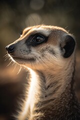 Stunning close-up photograph of a Meerkat in the savanna, capturing the adorable nature of this desert animal. Created with generative A.I. technology.